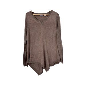 Acrobat  Women's L Sweater Tunic‎ Silk Cashmere Blend Brown Asymmetrical V-Neck